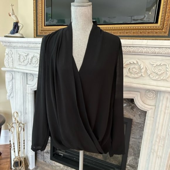 Draped Surplice Neck Black_Blouse - Picture 1 of 3